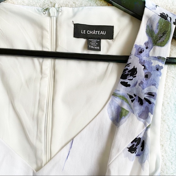 Le Chateau Lined White & Blue A-Line Dress - Picture 3 of 5